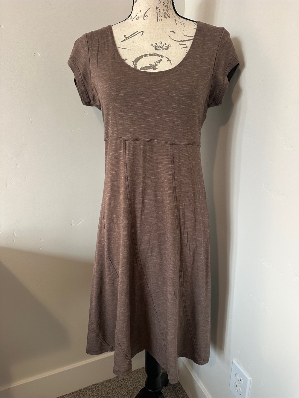 Toad&Co Casual Scoop Neck Brown A-Line Dress Organic Cotton blend Knit S